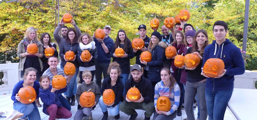 students with their halloween pumpkins