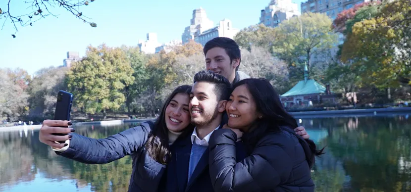 students doing selfie in central park