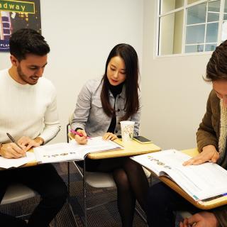 students studying in a classroom