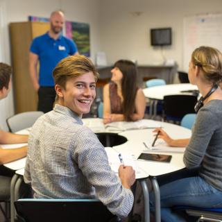 students looking at camera